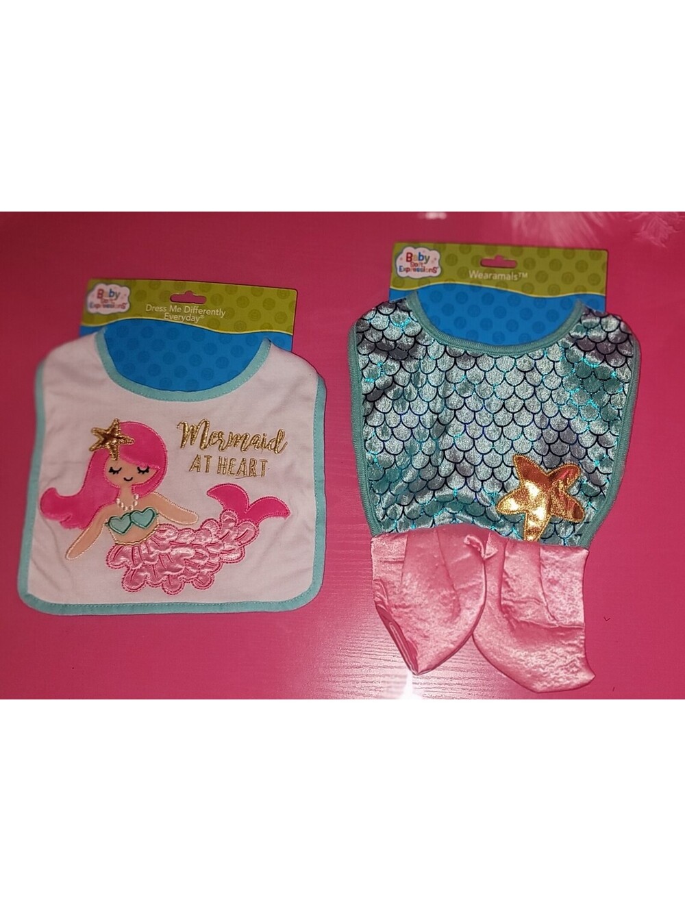 BABY SOFT EXPRESSIONS MERMAID THEMED BIBS SET OF 2 NWT
